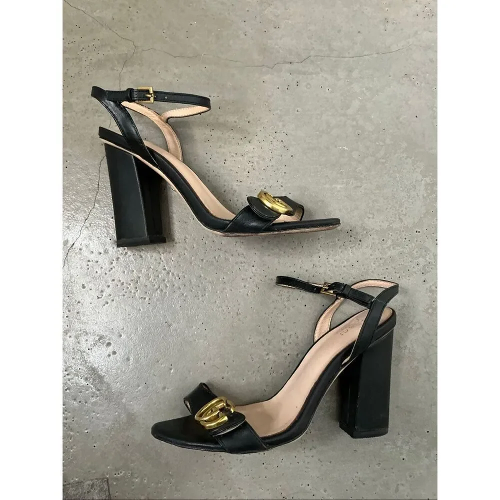 Gucci GG Marmont Leather Sandal Heels | Black in 40